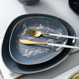 Plates Nordic Style Ceramic Phnom Penh Plate Golden Marbling Tableware Western Steak Rice Bowl Salad