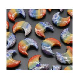 Stone 30Mm Rainbow 7 Chakra Carving Crescent Moon Shape Crystal Healing Meditation Decoration Ornaments Crafts Gift Drop Delivery Jew Dh9Ay