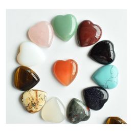Stone Natural 25Mm Heart Loose Beads Opal Rose Quartz Tigers Eye Turquoise Cabochons Flat Back For Necklace Ring Earrrings Jewelry D Dhvbz