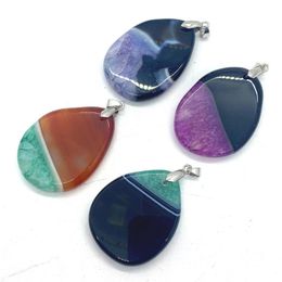 Charms Reiki Colourful Agate Natural Stone Pendant Healing Flat Water Drop Shape Jewellery Making DIY Necklace Accessories 5pcs/set CharmsCharm