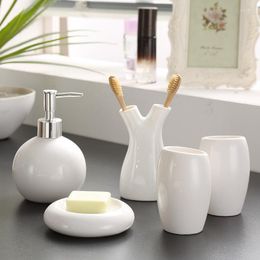 Bath Accessory Set Simple Ceramic Sanitary Ware 5 Pieces Wash Bathroom Toothpaste Holder Accessories Soap Dispenser Toothbrush