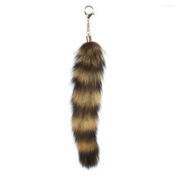 Keychains Real Tail 13.8IN Black White Raccoon Fur Cosplay Toy Handbag Accessories Key Chain Ring Hook Tassels Fashion