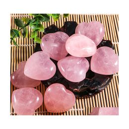 Stone Natural Pink Crystal Ornaments Carved 40X20Mm Heart Chakra Reiki Healing Quartz Jewelry Making Home Decor Drop Delivery Dhu1W