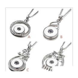 Pendant Necklaces Styles Snap Button Necklace Rhinestone Water Drop Owl 18Mm Ginger Snaps Buttons For Women Jewellery Delivery Pendants Dhxpk