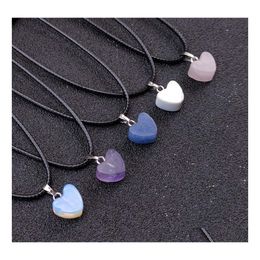 Pendant Necklaces 1012Mm Mini Natural Stone Irregar Heart Shape Necklace Rose Lots Quartz Healing Crystal Rope Chain Collar For Wome Dh1Vt