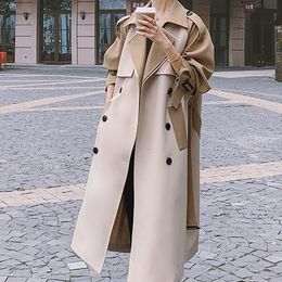 Womens Trench Coats Korean Female Trench Coats Korean Style Double Button Patchwork Windbreaker Long Sleeves Autumn Winter Women Outerwear 230216