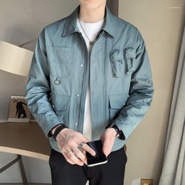 Men's Jackets 2023 Autumn Jacket Men's Stand-up Collar Coat Thin Style Loose Tooling Button Pocket Fashion Top Clothing 4XL