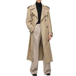 Womens Trench Coats Fall Autumn Women Casual Double breasted Simple Classic Long Trench coat with belt Chic Female windbreaker 230216