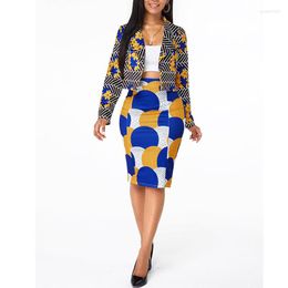 Two Piece Dress African Fashion Blazers Set Women Oversized Short Blazer Print Skirt Suit 2023 Spring Autumn High Waist Business