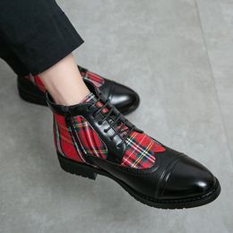 Dress Shoes Fall Winter Brand Mens Chelsea Boots Spliting Leather Slipon Tobón Diseñador de moda de lujo Classic Red Black 230216