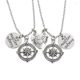 Pendant Necklaces 2 Pcs Retro Friends Necklace For Women Girls Lettering "No Matter Where" Compass Heart Choker Jewelry Gifts 2023