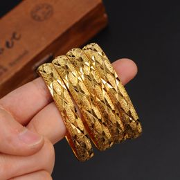 Bangle 4pcs Arrival Wide 8MM Dubai Gold Bangles For Women Men 24k Colour Bracelets AfricanEuropeanEthiopia Jewellery 230215