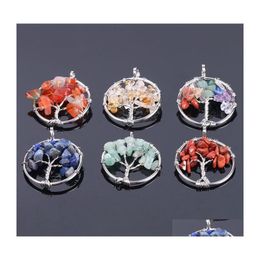 Charms Gravel 7 Chakra Beads Stone Wrapped Tree Of Life Energy Healing Crystal Reiki Pendant For Necklace Jewellery Making Drop Delive Dhoku