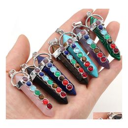 Charms 7 Chakra Stone Pillar Pendum Hexagonal Prism Healing Crystal Reiki Point Pendant For Necklace Jewelry Making Drop Delivery Fi Dhz58