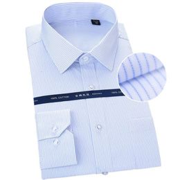 Men's Dress Shirts Pure Cotton Oversized Shirt for men Long Sleeve striped solid formal Man's shirts 8Xl White Square collar comfortable clothing 230216
