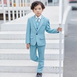 Men's Suits & Blazers Blue Light Wedding Boy Sits 3 Pieces(Jacket Pant Vest BowTie) Grey For Kids Custome Homme Formal Classic