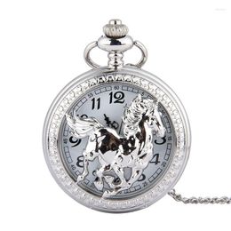 Pocket Watches Fashion Casual Womens Mens Watch Silver Fine Horse Necklace Chain Quartz Fob Unisex Relogio Masulino