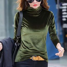 Women's T Shirts Winter Turtleneck Velvet Shirt Women Casual Elegant Solid Autunm Tops Fashion 2023 Spring Long Sleeve -