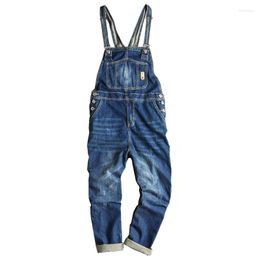 Men's Pants Retro Blue Overalls Men's Jeans Denim Big Pockets Korean Street Clothing