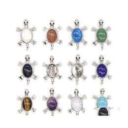 Pendant Necklaces Natural Stone Tortoise Charms Turquoise Amethyst Tiger Eye Quartz Wholesale Jewellery For Women Men Diy Acc Drop Del Dh48Z