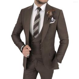 Men's Suits Classic Chocolate Dark Brown Men Slim Fit 3 Piece Wedding Groommen Business Solid Colour Blazer Vest Pants Outfits