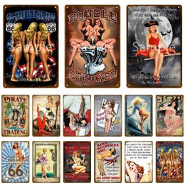 Sexy Lady art painting Beauty Women Metal Tin Sign Pin Up Girls Wall Stickers Vintage Plaque Metal Poster For Man Cave Club Bar Personalised Decor size 30X20CM w02