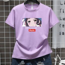 Women's T Shirts Chic Men Women Summer Short Sleeve Tees Trend Anime Print Round Neck Unisex T-Shirt College Couple Harajuku Tops