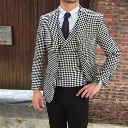 Men's Suits JELTOIN Houndstooth Design Wedding Tuxedo For Groom Slim Fit Men Notch Lapel Smoking Party Blazer Male Costume Homme