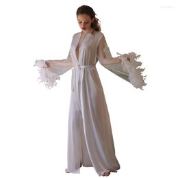 Bridesmaid Dress Sexy Women Sleepwear Tiered Tulle Custom Made Illusion Long Sleeves Feather Race Nightgowns Party Night Gowns