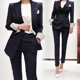 Women's Two Piece Pants Women's Suit Autumn Korean OL Temperament Stripes Jacket Women Trousers Two-piece Suits