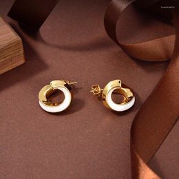 Hoop Earrings Retro Style Rotating Geometric White Epoxy Give Gifts
