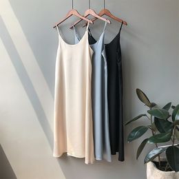 Casual Dresses Spring summer Woman Tank Dress Satin Sexy Camisole Elastic Female Home Beach v-neck camis sexy dress 230216