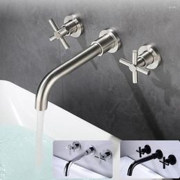 Bathroom Sink Faucets Basin Faucet Bath Mixer Tap Wall Mount MaBlack With Double Cross Handles Cold Water Chrome/Brushed Finished