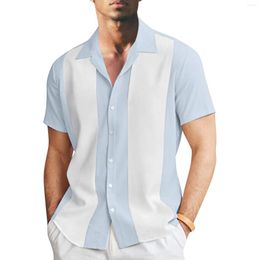 Men's Casual Shirts Summer Men's Harajuku Color Matching Striped Shirt Male Loose Short Sleeve Camisa Masculina Men Social