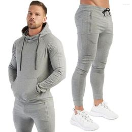 Men's Tracksuits Cotton Sportswear Suit Men Autumn Casual Hoodies Pants Set Gym Fitness Solid Sweatshirt Sweatpants Male Running Sport