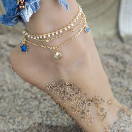 Anklets Boho Vintage Star Shell For Women Beach Accessories Tassel Barefoot Chain Anklet Bracelet Cheville Femme Jewelry 1pcs