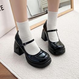 Dress Shoes Office Lady Platform Mary Janes Pumps High Heels Buckle Round Toe Cute JK Cosplay Goth Style Spring Fashion Chunky