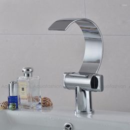 Bathroom Sink Faucets Minimalist Arc Shape Waterfall Faucet Cold And Water Curved Lavatory