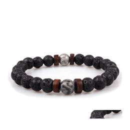 Charm Bracelets 3Styles Volcano Lava Stone Wood Bead Bracelet Diy Essential Oil Diffuser For Women Men Jewelry Drop Delivery Dhh42