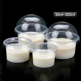 Disposable Flatware 50pcs Plastic Pudding Cup With Lid Small Containers Dessert Box Wedding Party Birthday 1/2/3/4/5/6/8/10oz 230216