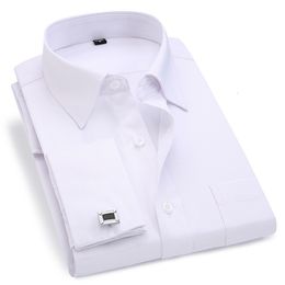 Men's Dress Shirts Men French Cuff White Long Sleeve Casual Buttons Male Brand Regular Fit Cufflinks Included 6XL 230216