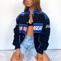 Women's Jackets bomber jacket oversized printed baseball racing hip-hop street style 230216