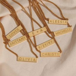 Strands Strings Stainless Steel 18K Gold Plated Waterproof Personalised Name Necklace For Women Girl Custom Personal Text 230215