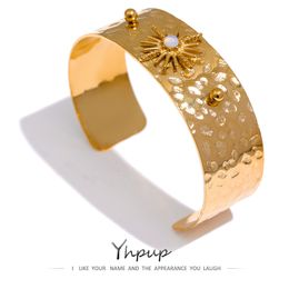 Bangle Yhpup Resin Cuff Bracelet Stainless Steel Gold Colour Texture Fashion Chic Jewellery Gala Gift Waterproof 230215