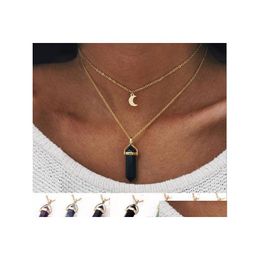 Pendant Necklaces Mtilayer Lucky Energy Crystal Hexagonal Prism Natural Stone Moon Quartz Druzy Necklace For Women Jewellery Drop Deli Dhakt