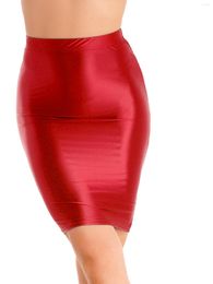Skirts Womens Sexy High Waist Pencil Skirt Casual Daily Wear Solid Color Glossy Elastic Waistband Bodycon For Night Club Party