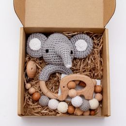 Rattles Mobiles 3pcs/lot Baby Rattle Animal Crochet Wooden Ring Toys Baby Teethers For Baby Products DIY Crafts Teething Rattle Amigurumi Toys 230216