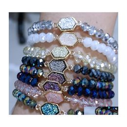 Charm Bracelets Rusy Druzy Bracelet 6Mm Faceted Glass Crystal Beads Elastic For Women Girl Lady Jewelry Drop Delivery Dhnlb