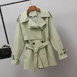 Trincheira feminina casacos de moda britânica Temperamento de vento quebra -vento casaco da primavera da cintura de outono da cintura Allmatch Casaco curto Jaqueta Lady 230216