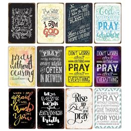 Bless Pray Day Metal Tin Sign Christian God Graffiti Characters Metal Potsers Church Room Cafe Home Decor Plate Plaques Wall Stickers church Wall Decor Size 30X20 w01